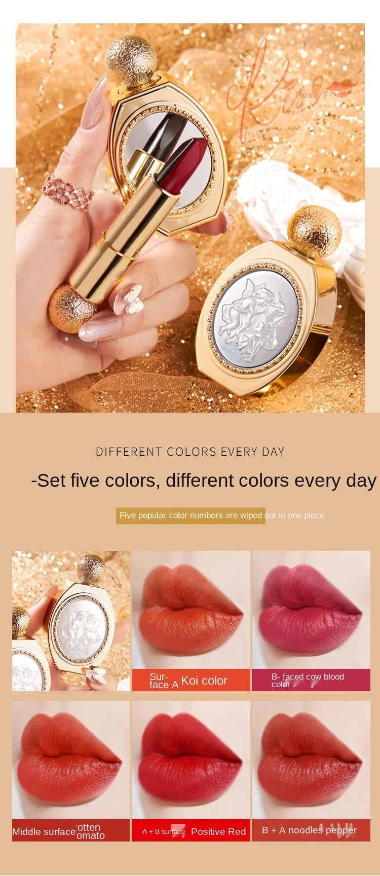 5 in 1 Oriental Classical Beauty Lipstick Matte Pigmented Waterproof Lasting Lip Makeup Silky touch Charming Cosmetics - Seprincess