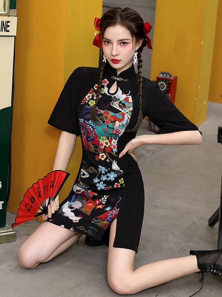 Chinese Style Cheongsam Dress Women Fashion Black Modern Modified Qipao National Traditional Robe Orientale Girl Vestido Chino - Seprincess