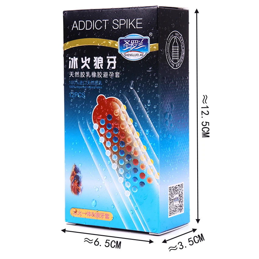 12PCS Erotic Condoms Ice and Hot Feeling Big Particles Spikes Condom G Point Stimulation Sexshop Contraception for Men Sex Toys - Seprincess