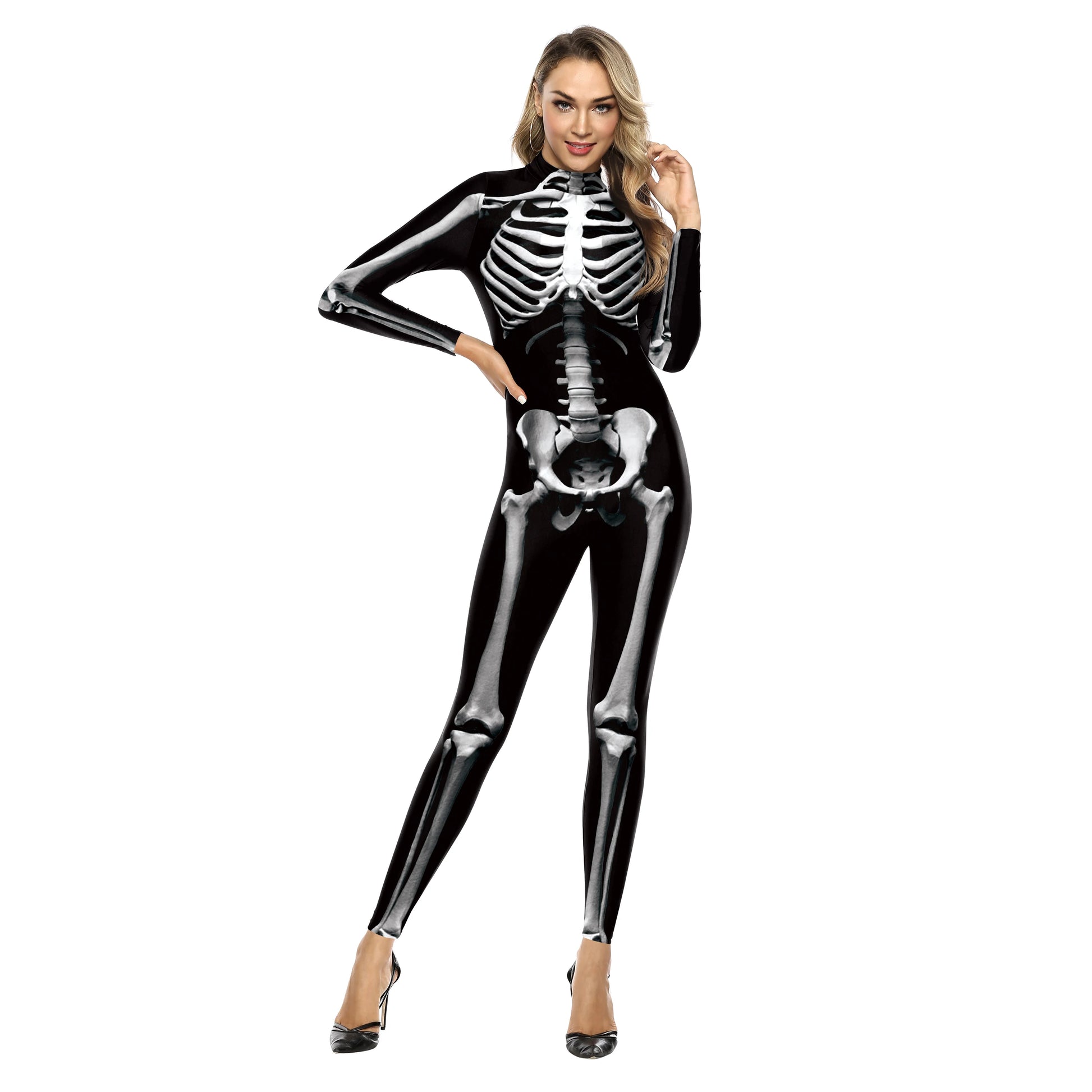 VIP FASHION Adult Skeleton Cospaly Costume Unisex Halloween Ghost Jumpsuit Carnival Party Zentai Bodysuit Scary Show Outfit Suit - Seprincess