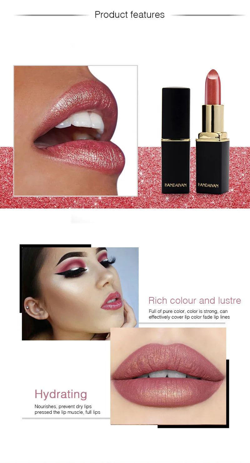 Handaiyan Waterproof Nude Glitter Lipstick Makeup Long Lasting Velvet Red Mermaid Sexy Shimmer Matte Lip Stick Cosmetic Beauty - Seprincess