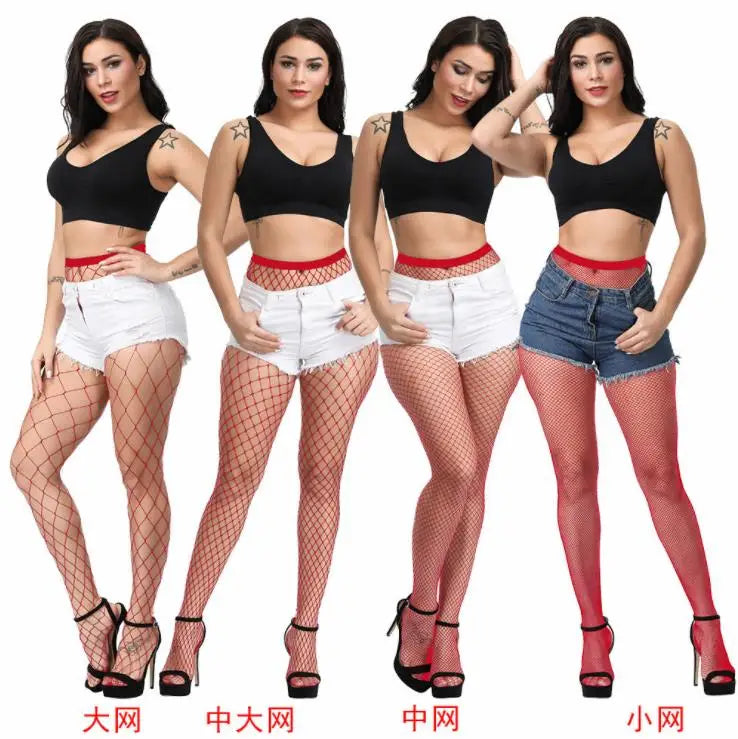 Women Fishnet Sexy Stockings Multicolor Plus Size Pantyhose Colored Mesh Red  Fishnets Tights Anti Hook Nylon Panty