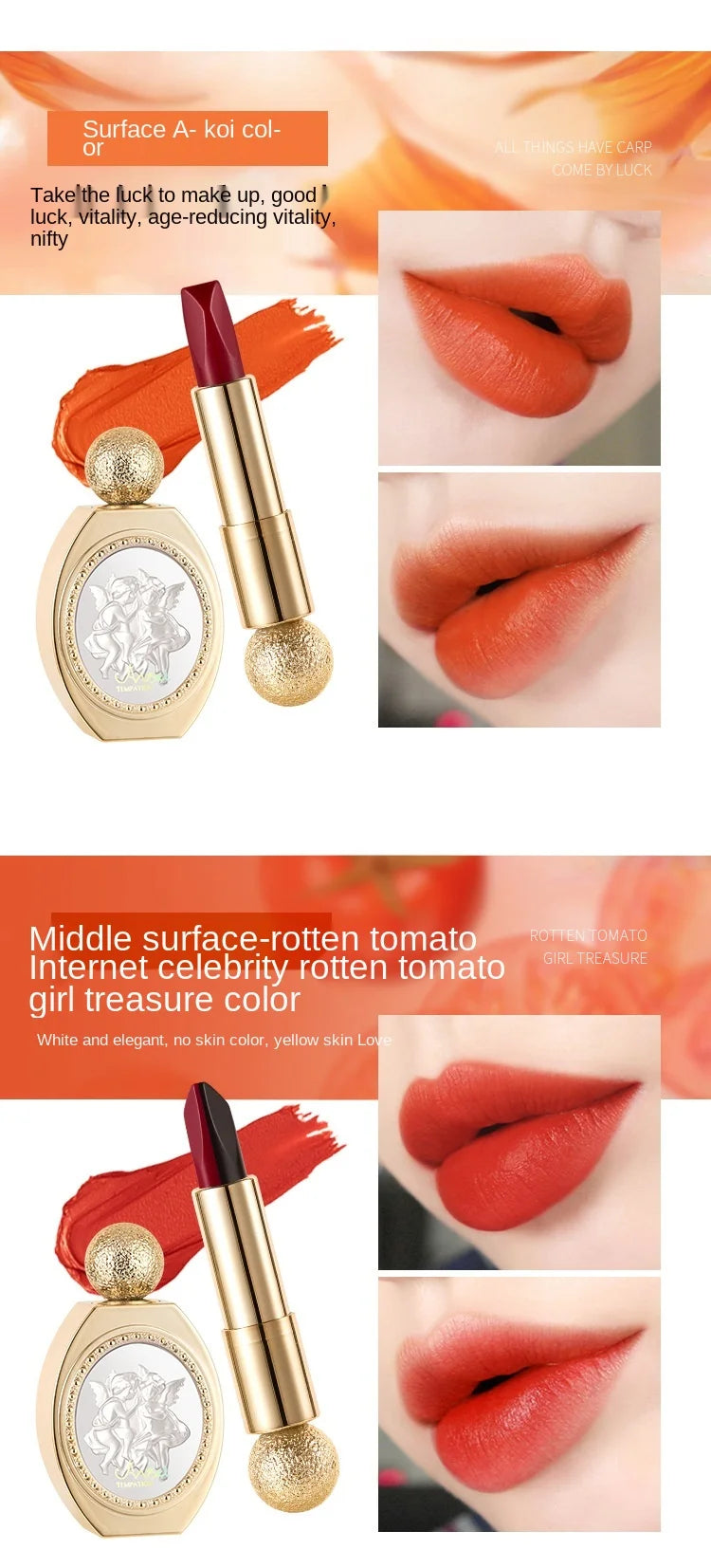 Oriental Classical Beauty 5 in 1  Lipstick Matte Pigmented Waterproof Lasting Lip Makeup Silky touch Charming Cosmetics - Seprincess