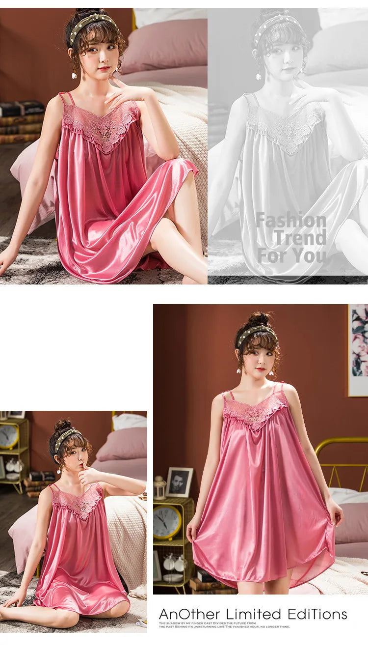 Ice Silk Nightgowns Sleeping Dress Women Summer Brides Wedding Silk Nightdress Female Nightie Sleepwear Bridesmaid Honeymoon