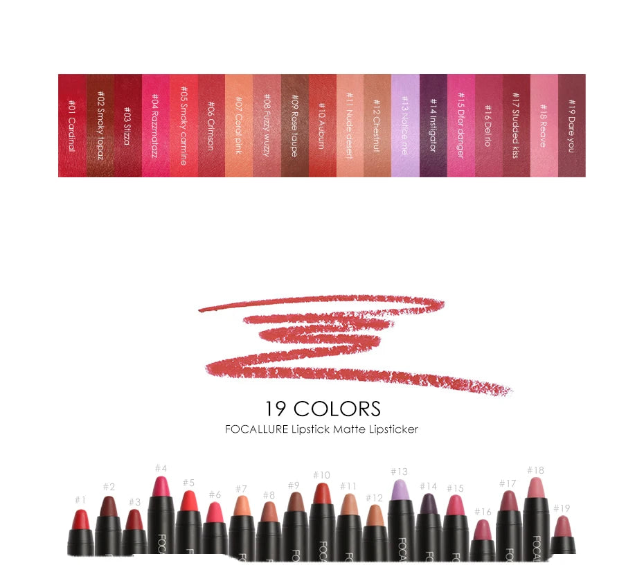 FOCALLURE Brand 19 Colors Matte Lipstick Waterproof Long lasting Cosmetic Easy to Wear Lip stick Matte Lip Batom - Seprincess