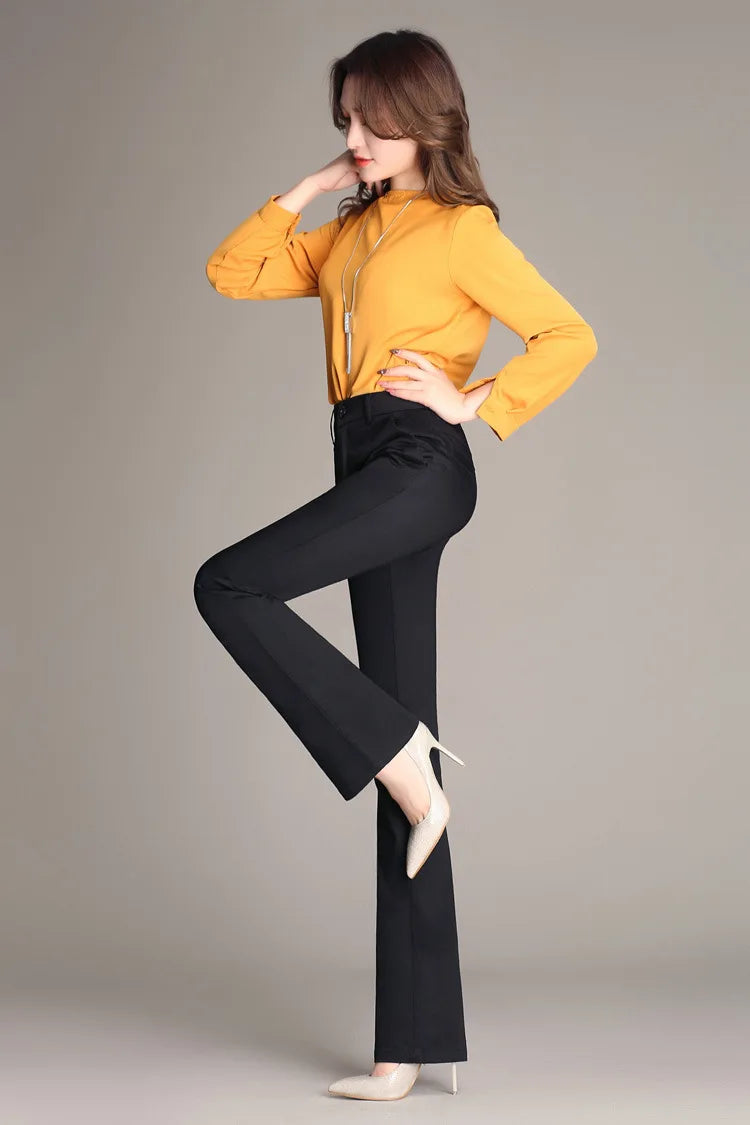 YUEY New Womens Spring Summer Trousers  Thin 100% Cotton Flared Pants Solid Color Casual Stretch S To 4XL Dropshiping