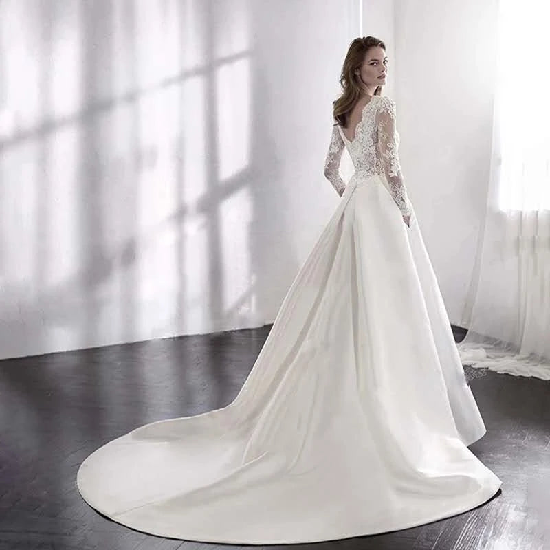 Wedding Dresses 2021 Bride Dress Elegant Full Case Court Train Vestido De Noiva A-line Princess Luxury Light Wedding dress - Seprincess