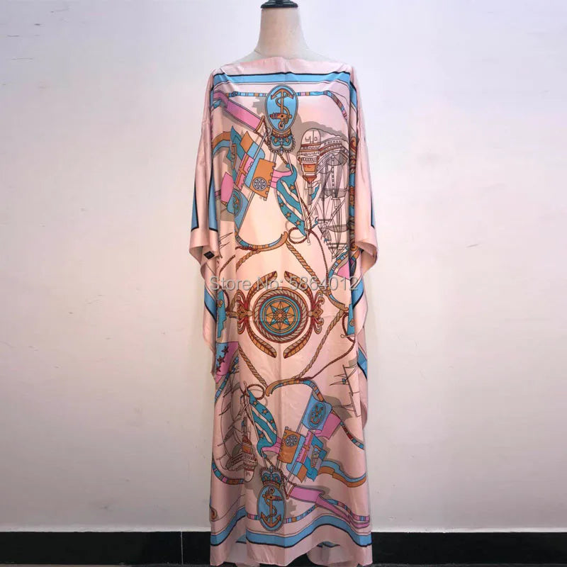 African Dashiki Dress Print Bohemia Silk Scarf Hijab Loose Elegant Muslim Abaya Bazin Robe Gowns Broder Riche Sexy Lady Party - Seprincess