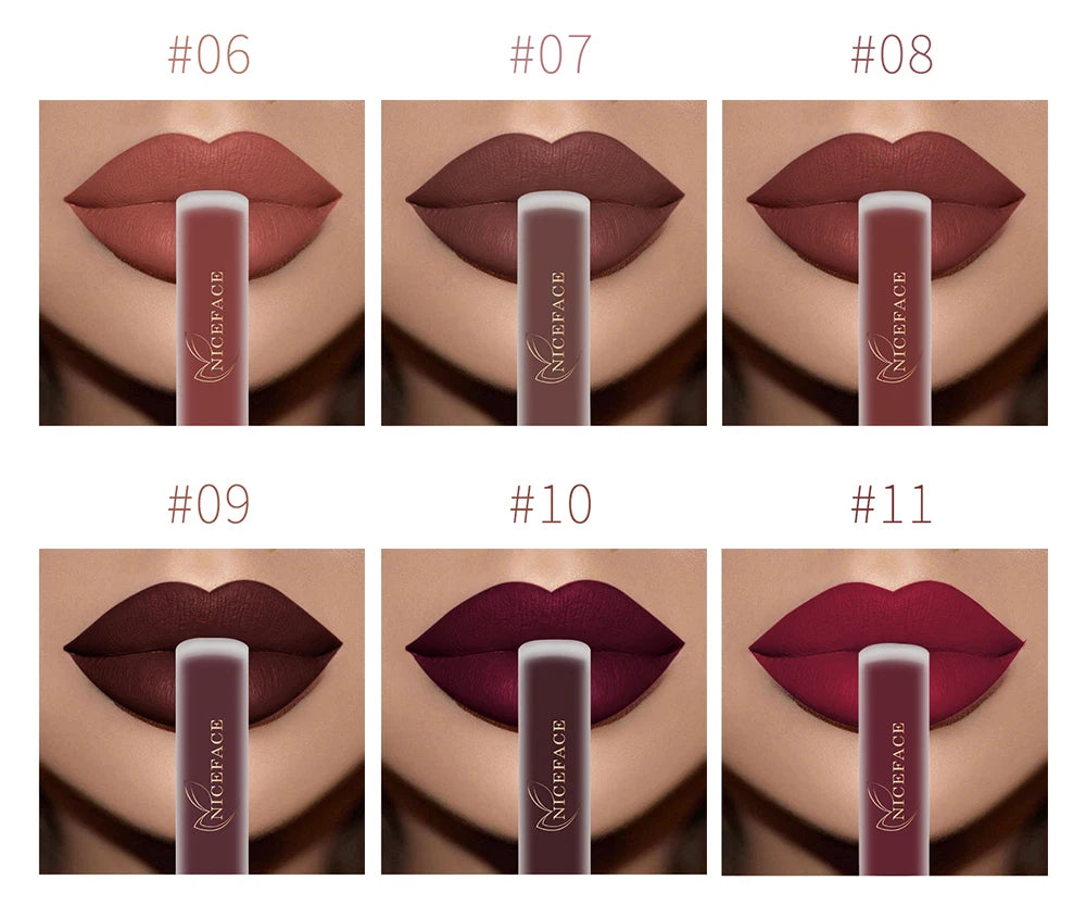 NICEFACE Hot Color Lip Gloss Waterproof Matt Lipgloss Lasting Nude Liquid Lipstick Cosmetic Sexy Women Lip Tint Makeup Lip Stain - Seprincess