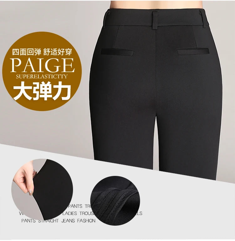 Korean Fashion Simplicity High Waist Flare Pants For Women Elegant Vintage Straight Trousers Women Casual Office Black Suit Pant