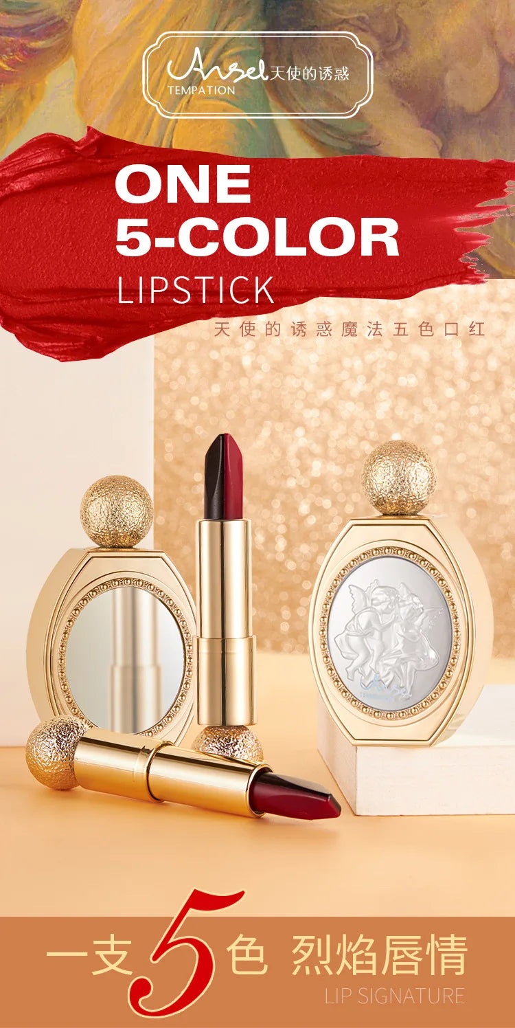 5 in 1 Oriental Classical Beauty Lipstick Matte Pigmented Waterproof Lasting Lip Makeup Silky touch Charming Cosmetics - Seprincess