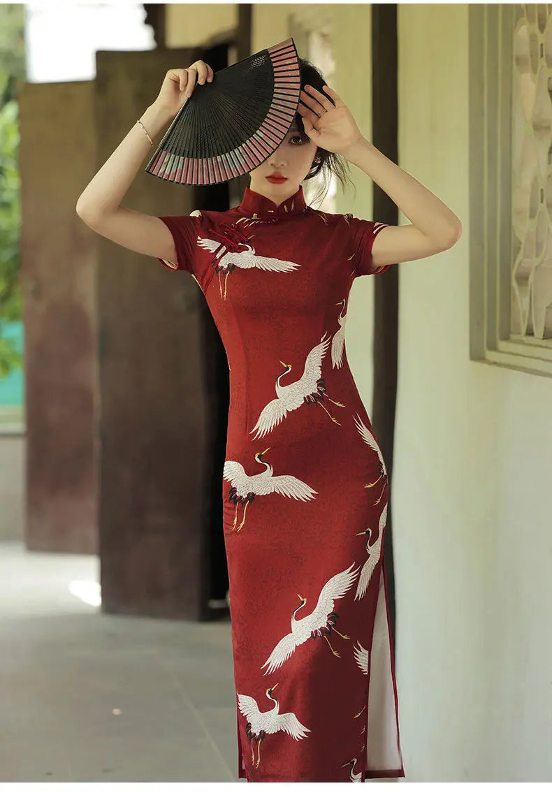 Red cheongsam 2021 New Female Summer Young Style Daily Retro Chinese Style Improved Elegant Long Dress - Seprincess