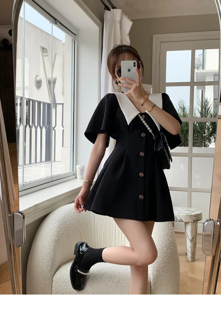 CGC Vintage Doll Collar Summer Dress Woman 2024 Kawaii College Style Mini Lolita Dress Casual Women Short Sleeve Party Dresses - Seprincess