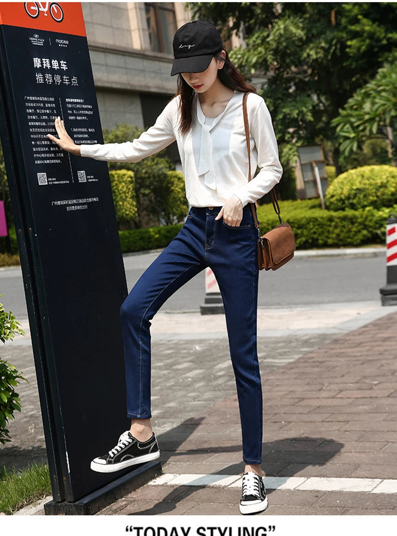 Clothes 26-40 winter women Colorful  velvet high waist jeans denim trousers stretch warm pencil pants thick skinny jeans