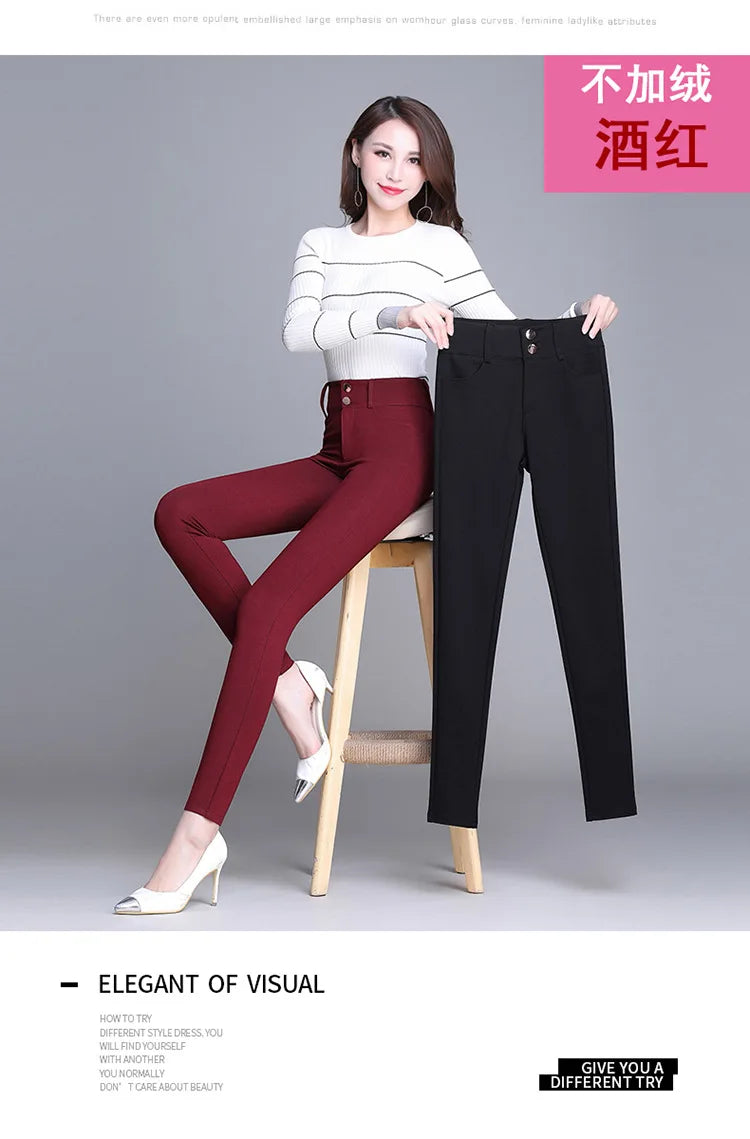 2022 New Fashion High Waist Autumn Winter Women Thick Warm Elastic Pants Quality S-5XL Trousers Tight Type Pencil Pants