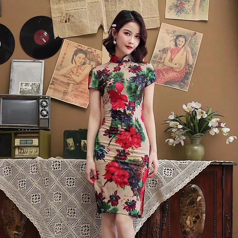 Black Red Nightingale Chinese Cheongsam Dress Stretch Cotton And Linen Chipao 5xl 4xl Sexy Traditional Vintage Qipao - Seprincess