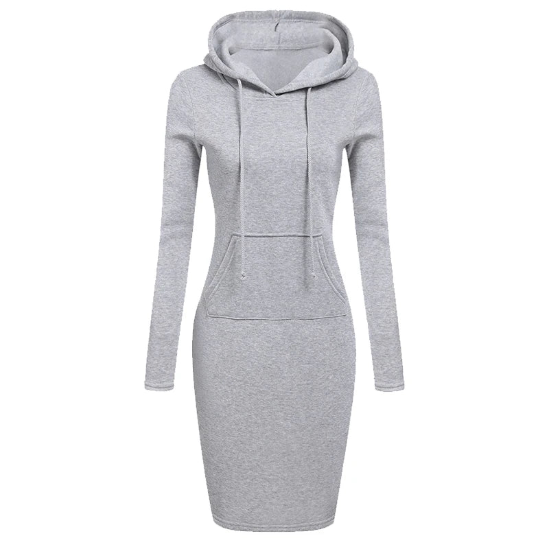 Women's Fashion Sweatshirt Dresses for Women Pocket Hooded Casual Dress Solid Color Long Sleeve Mini Dress - Seprincess