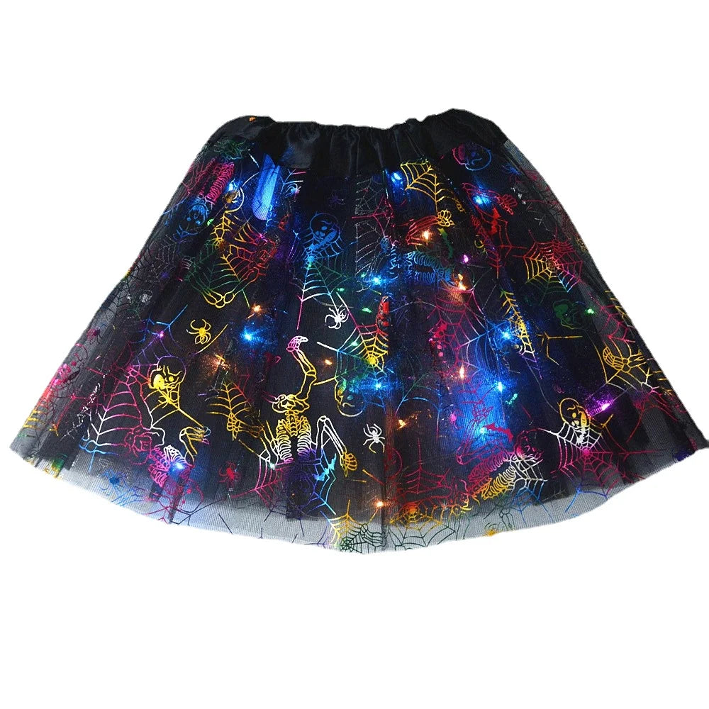 Women Kids Girl Luminous LED Glow Light Up Elf Witch Hat Star Skirt Spider Web Tutu Wizard Costume Party Gift Halloween Festival