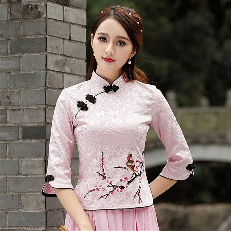 Cheongsam Top Qipao 2021 News Floral Elegant Traditional Chinese Clothing for Women Chinese Shirts Dress Wedding Vestidos Tang - Seprincess