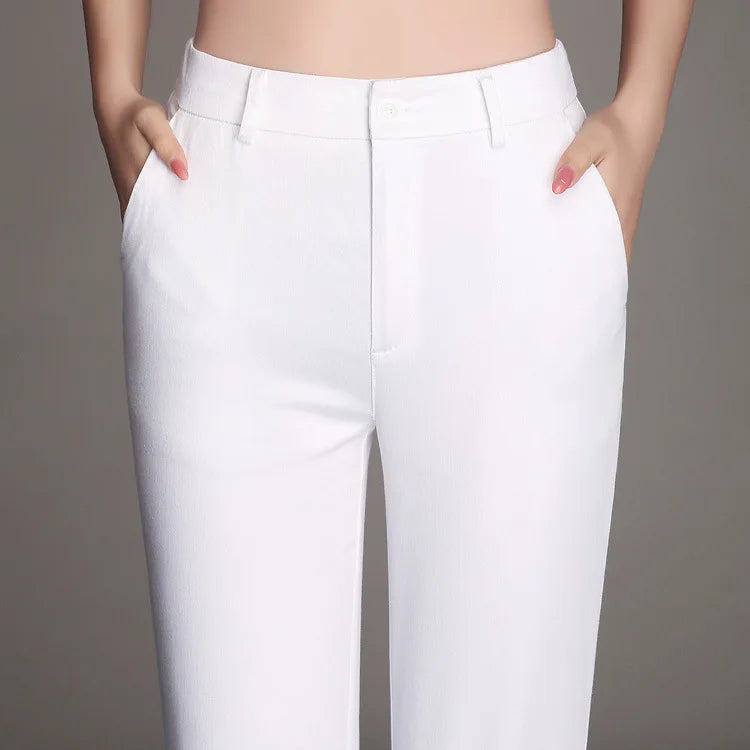 YUEY New Womens Spring Summer Trousers  Thin 100% Cotton Flared Pants Solid Color Casual Stretch S To 4XL Dropshiping