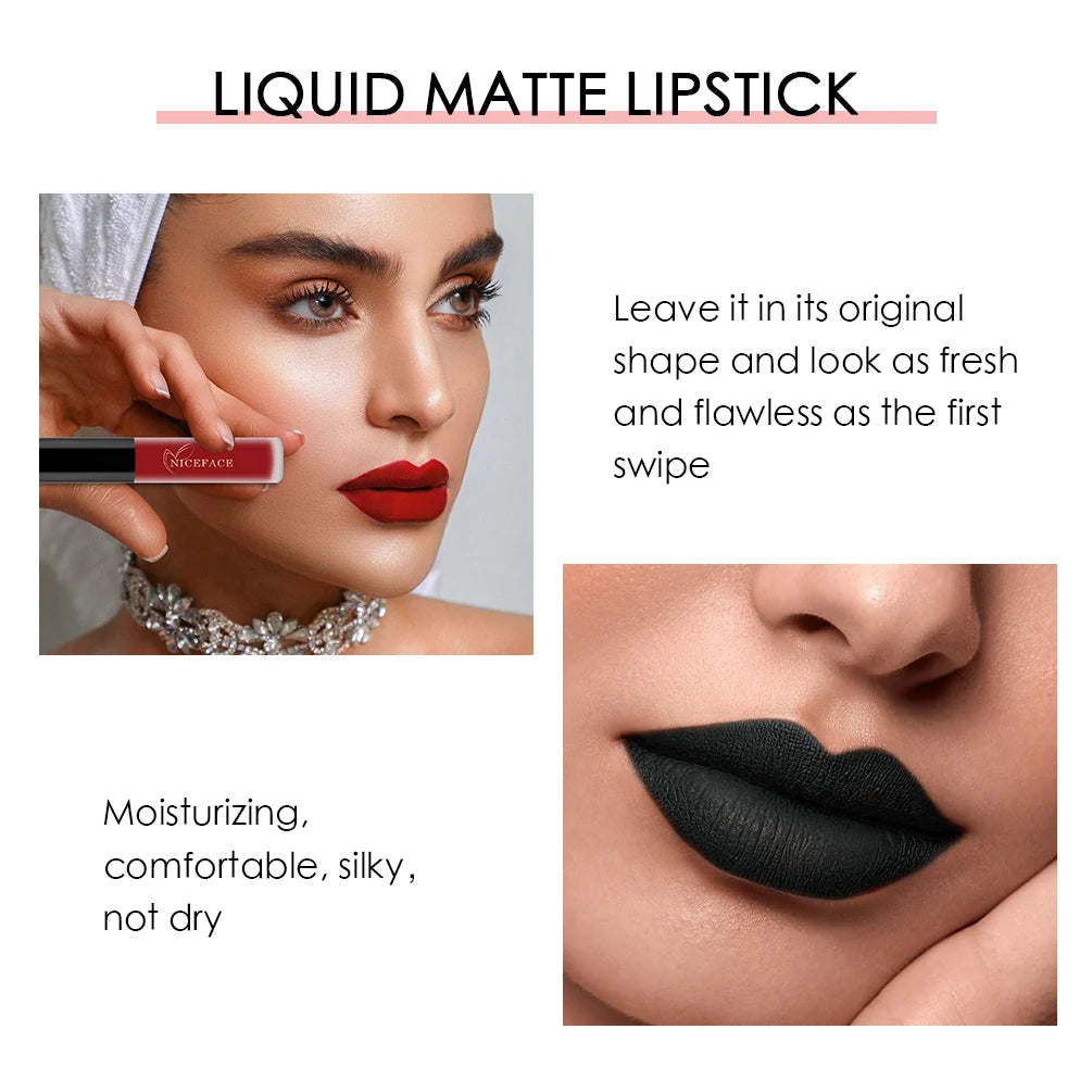 NICEFACE Hot Color Lip Gloss Waterproof Matt Lipgloss Lasting Nude Liquid Lipstick Cosmetic Sexy Women Lip Tint Makeup Lip Stain - Seprincess