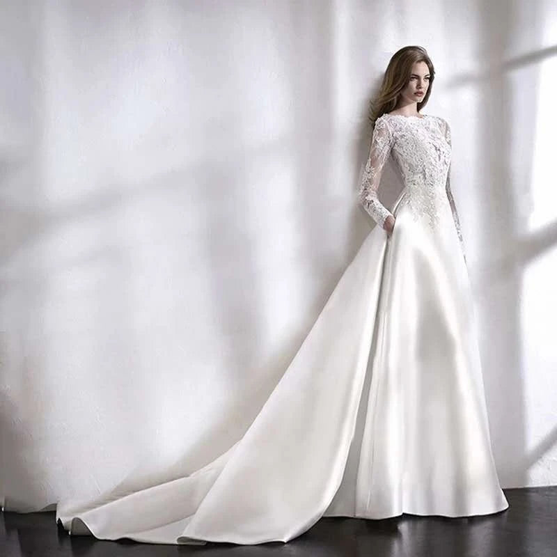 Wedding Dresses 2021 Bride Dress Elegant Full Case Court Train Vestido De Noiva A-line Princess Luxury Light Wedding dress - Seprincess