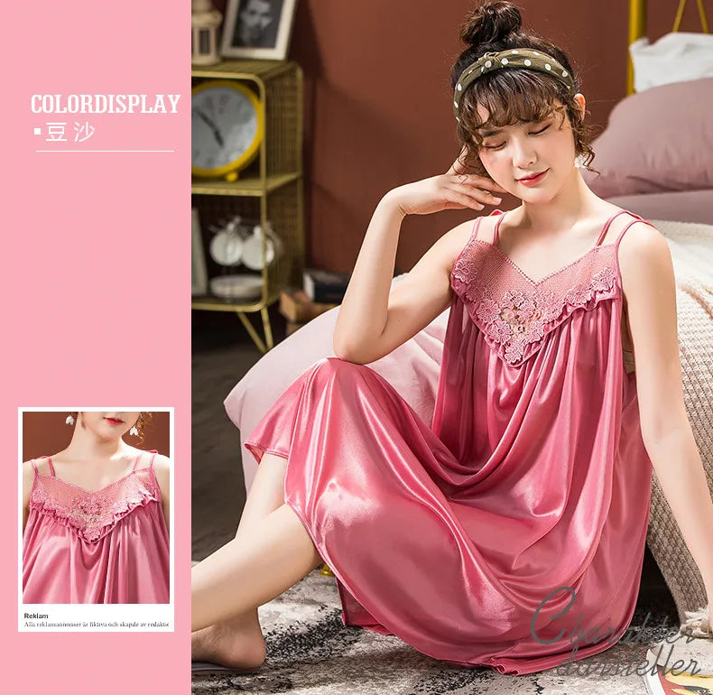 Ice Silk Nightgowns Sleeping Dress Women Summer Brides Wedding Silk Nightdress Female Nightie Sleepwear Bridesmaid Honeymoon