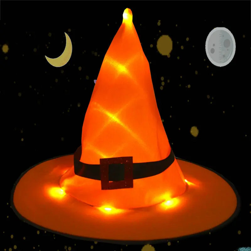 Women Kids Girl Luminous LED Glow Light Up Elf Witch Hat Star Skirt Spider Web Tutu Wizard Costume Party Gift Halloween Festival