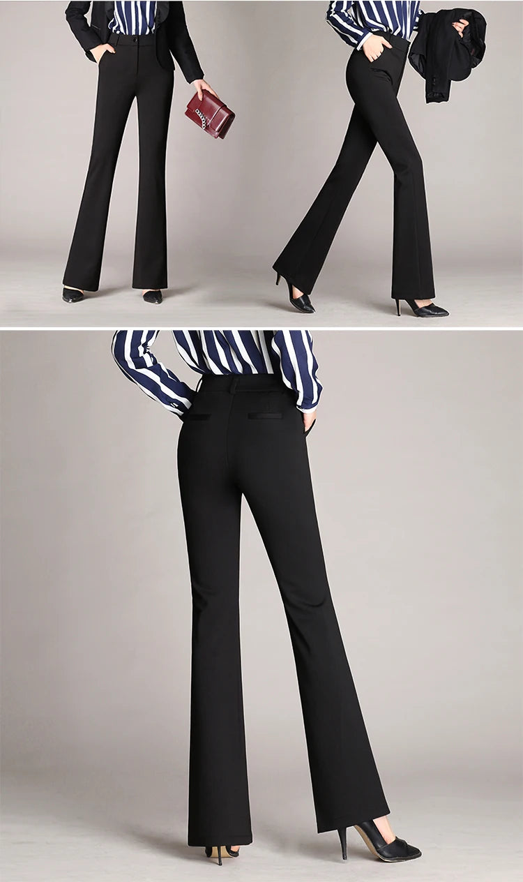 Korean Fashion Simplicity High Waist Flare Pants For Women Elegant Vintage Straight Trousers Women Casual Office Black Suit Pant