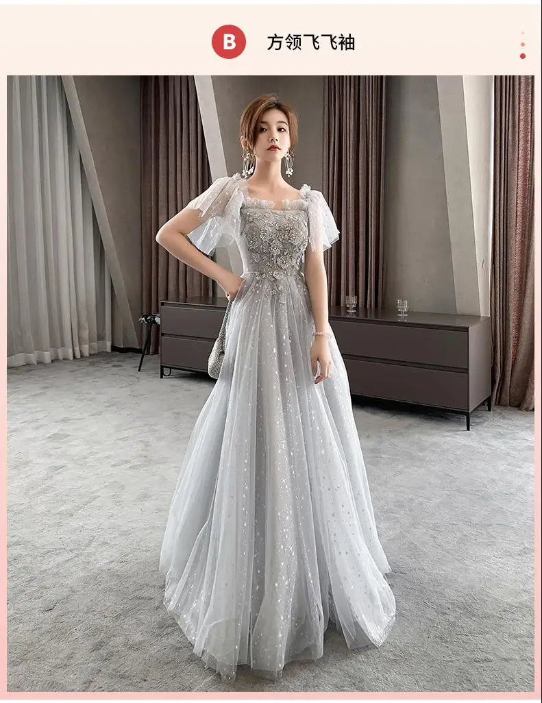 Temperament Bridesmaid Dress Lantern Sleeve Evening Party Dress Fairy Stage Show Dress Elegant Banquet Dress A-line Maxi Dress - Seprincess