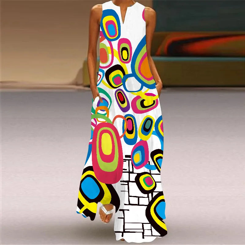 Elegant Women's Maxi Dress Y2k 2024 New Summer Fashion Print Sexy Insert Pocket Long Dress S-5XL - Seprincess