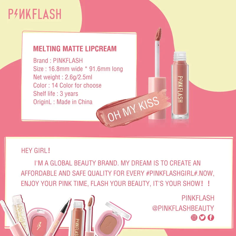 PINKFLASH Wholesale Matte Lipstick Soft Red Nude Pink Melting Lip Cream Waterproof Makeup Lipgloss Not Fade Lip Mud Lip Tint - Seprincess