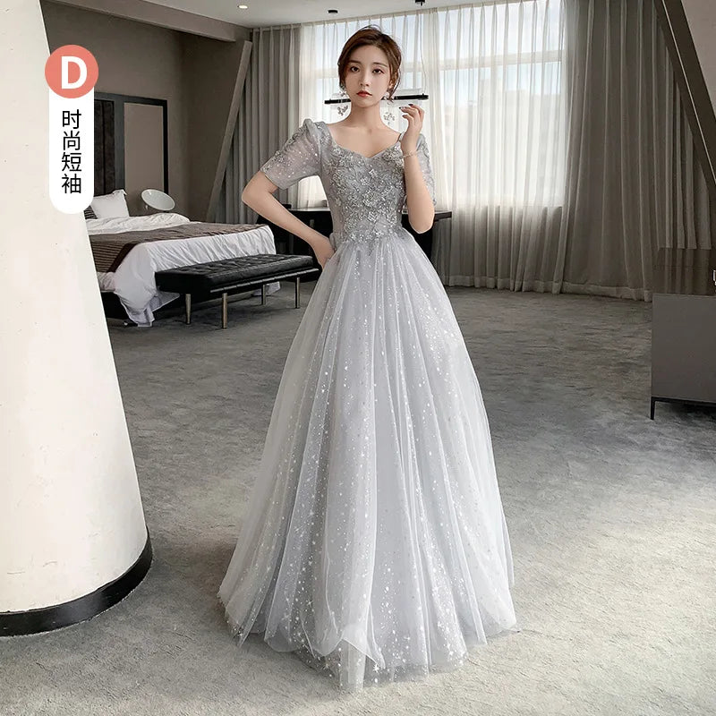 Temperament Bridesmaid Dress Lantern Sleeve Evening Party Dress Fairy Stage Show Dress Elegant Banquet Dress A-line Maxi Dress - Seprincess