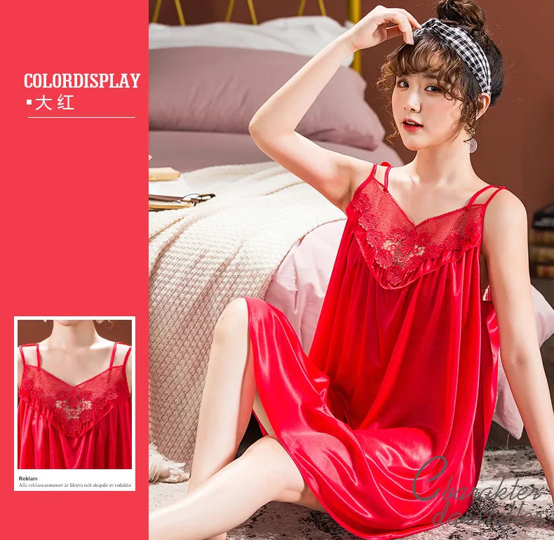 Ice Silk Nightgowns Sleeping Dress Women Summer Brides Wedding Silk Nightdress Female Nightie Sleepwear Bridesmaid Honeymoon - Seprincess