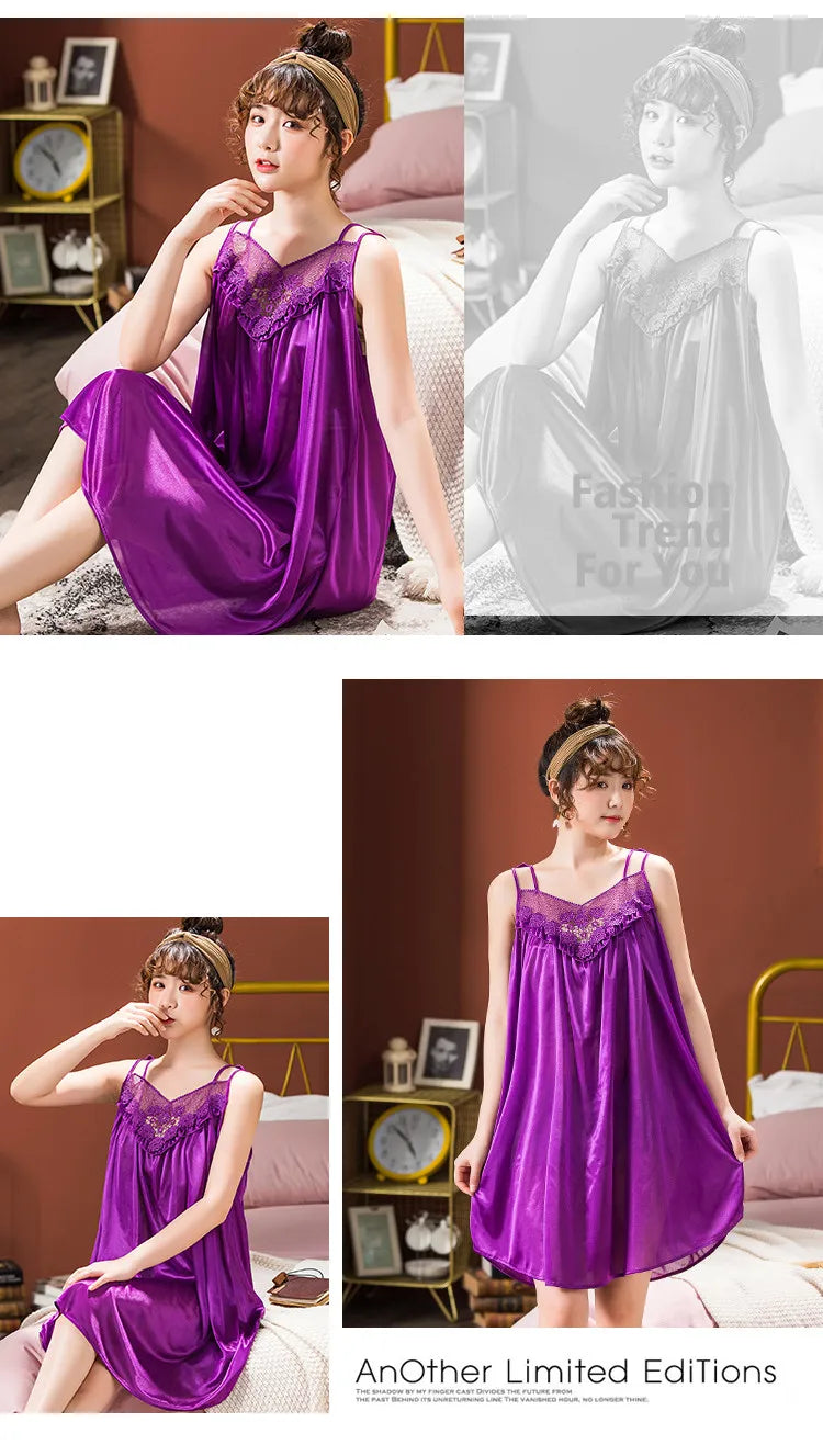 Ice Silk Nightgowns Sleeping Dress Women Summer Brides Wedding Silk Nightdress Female Nightie Sleepwear Bridesmaid Honeymoon