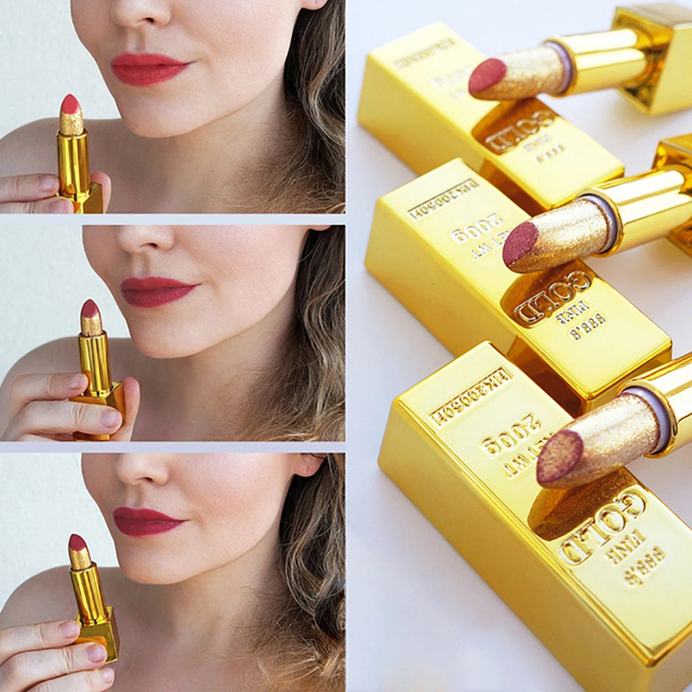 Glitter Lipstick Moisturizing Glitter Cover Velvet Matte Batom Golden Lips Cosmetics Makeup 3.5g Unique Funny Gift - Seprincess