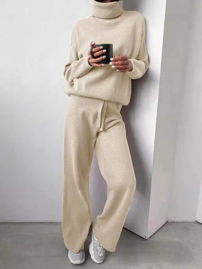 Women Sweater Suit Autumn Turtleneck Pullover Two Piece Set Casual Solid Loose Sweater and Long Pants Tracksuit Female Outfits - Seprincess