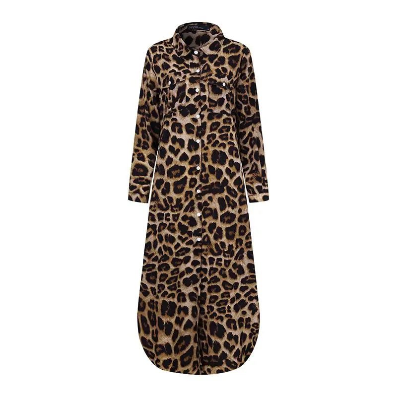 ZANZEA Party Vintage Leopard Robe 2023 Autumn Casual Long Sleeve Maxi Long Vestidos Dress Fashion Oversized Women Shirt Sundress - Seprincess