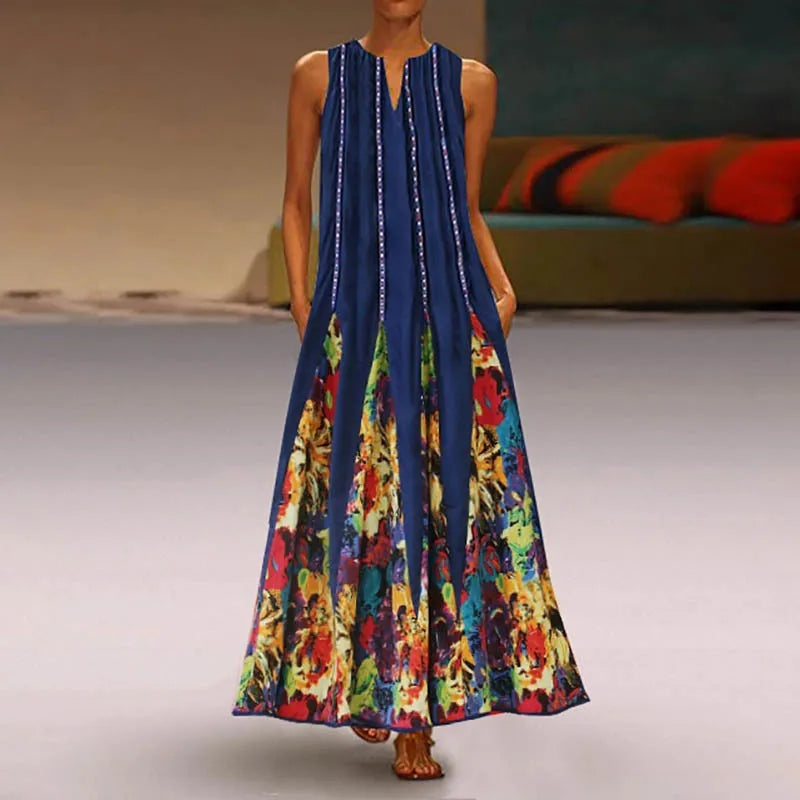 Summer Bohemian Sundress Vintage Sleeveless Women Floral Printed Maxi Long Dress Casual Dress Robe Femme Party Vestido Sarafans