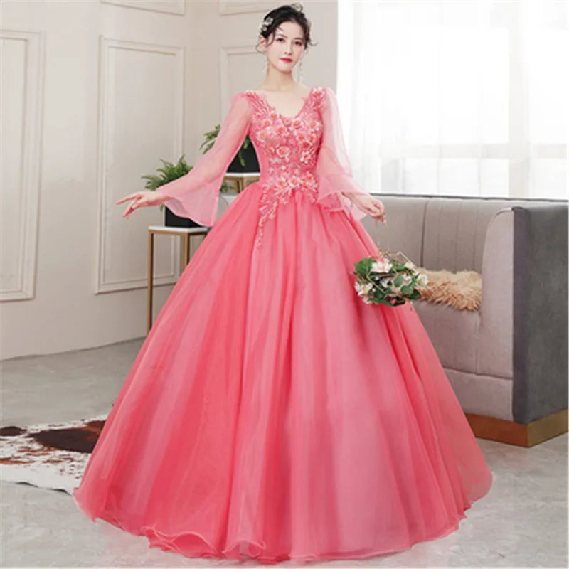 Y&M Novias New V Neck Long Sleeve Quinceanera 15 Years Vestidos De 15 Anos Mint Wine Red Turquoise Quinceanera Gowns Party Dress - Seprincess