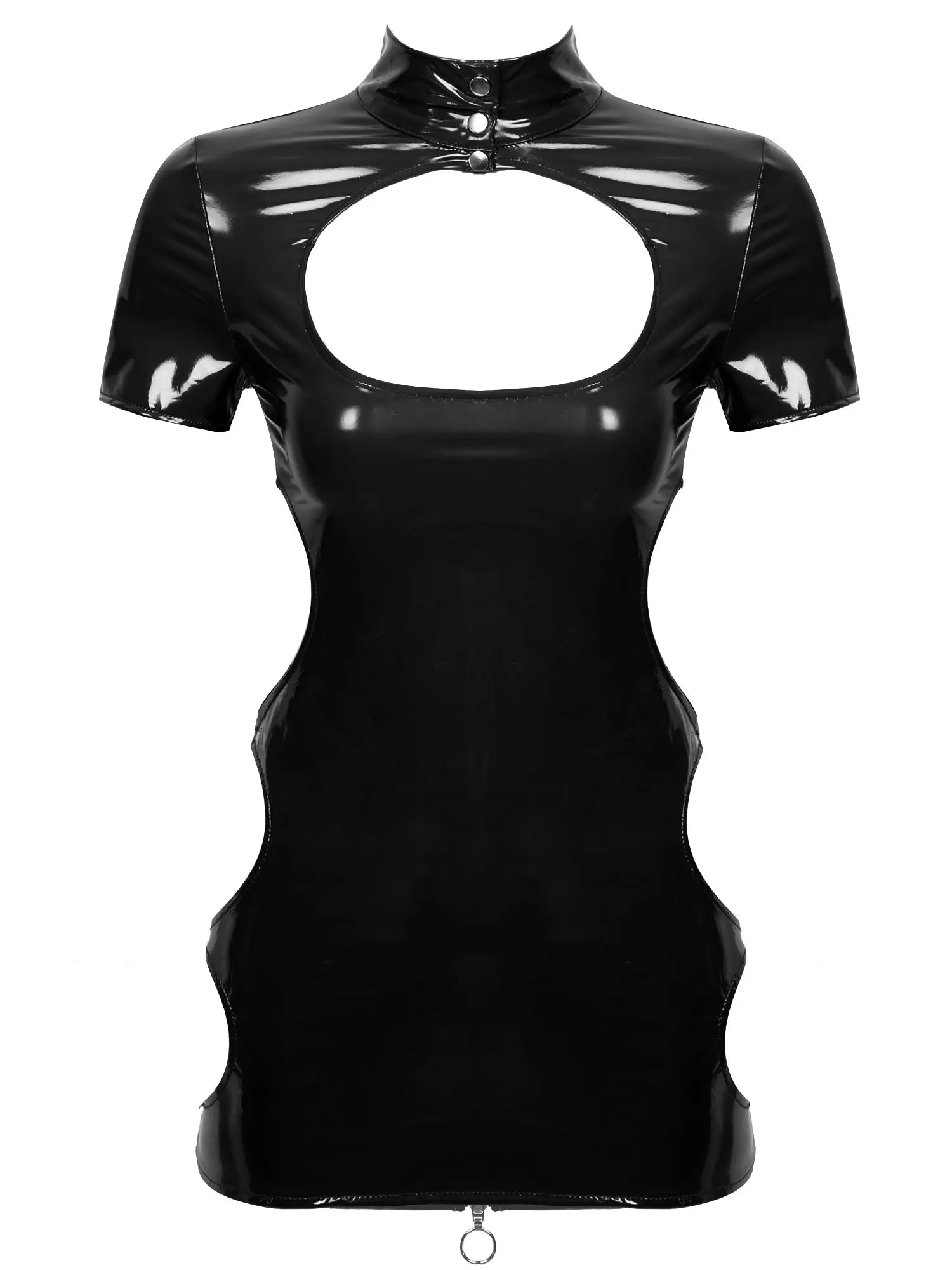 Womens Sexy Ladies Wet Look Costume Pole Cocktail Leather Bare Breast Mini Dress PVC Latex Short Sleeve Back Zipper Clubwear - Seprincess