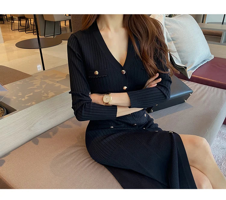 Vintage Korean Maxi Dresses for Women Party Long Sleeve V-neck Mermaid Dress Elegant Fashion Ladies Vestidos Femme Autumn 2023 - Seprincess