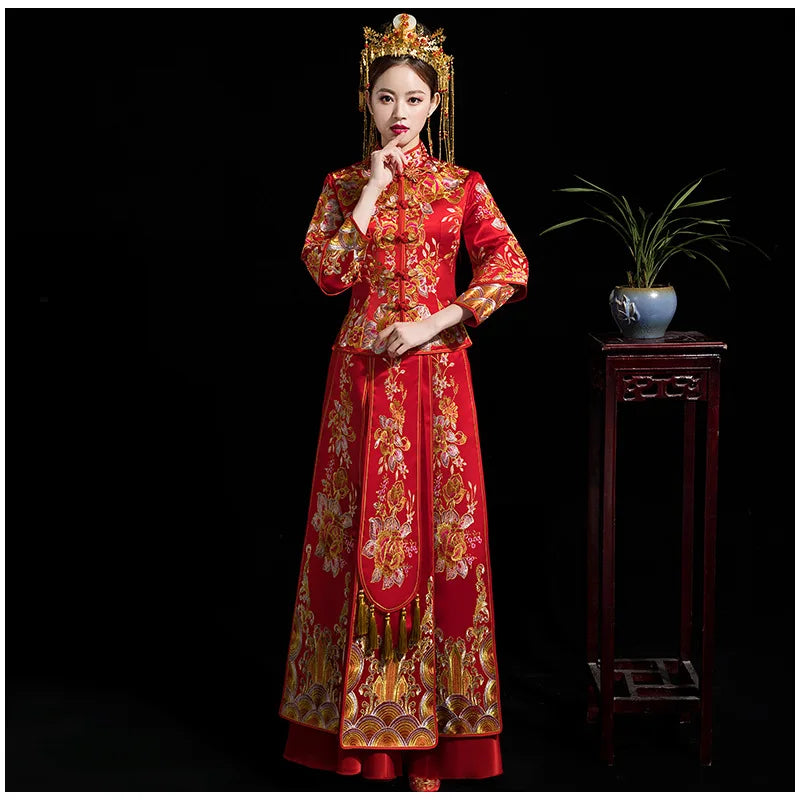 Size 6XL 2022 Modern Cheongsam Red Qipao Long Traditional Chinese Wedding Dress Oriental Style Dresses China Clothing Store - Seprincess