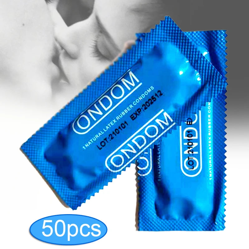 50pcs Hyaluronic Acid Condom Cock Penis Sleeve Natural Latex Lubrication Ultra Thin Condom Contraception Supplies Adults Sex Toy - Seprincess