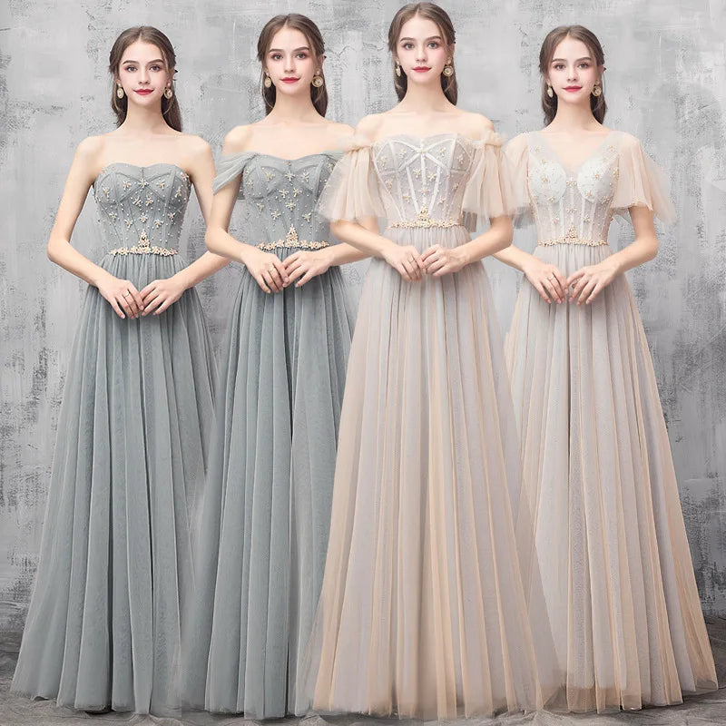 Bridesmaid Dresses Shining Sequin Appliques Women Wedding Party Dress V-Neck Half Sleeve Formal Long Gowns Elegant Vestidos R082 - Seprincess