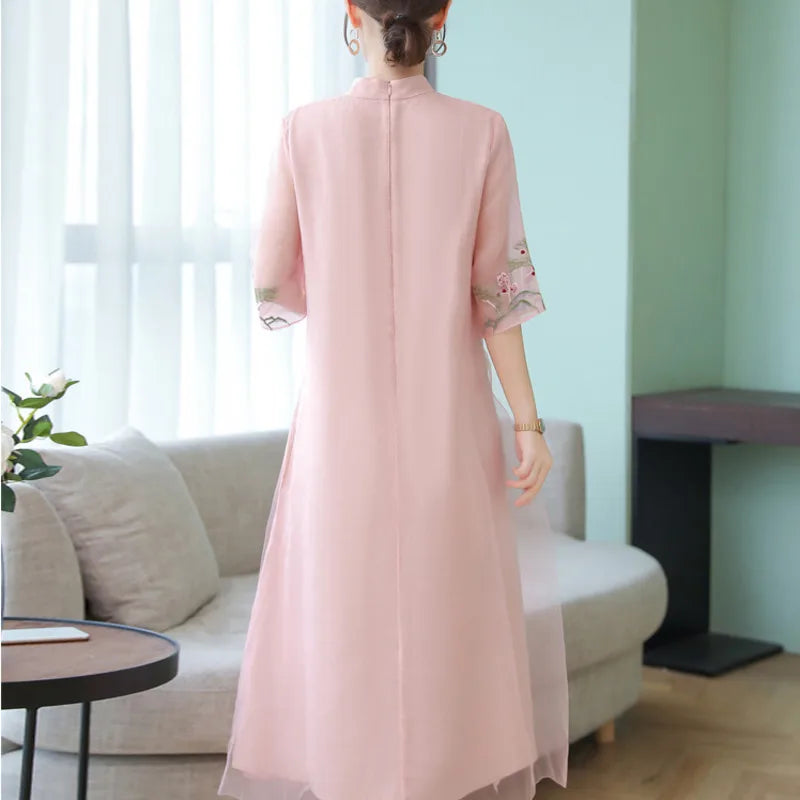 Chinese Styles Vintage Women Hanfu Midi Qipao Dresses China Traditional Elegant Cheongsam Tang Suit New Robe Orientale Clothing - Seprincess