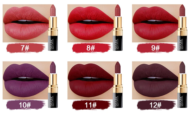 IMAGIC 12-Color Lipstick Matte Waterproof Velvet Pigment Nude Rouge Waterproof Long Lasting Lip Profissional Cosmetics Beauty - Seprincess