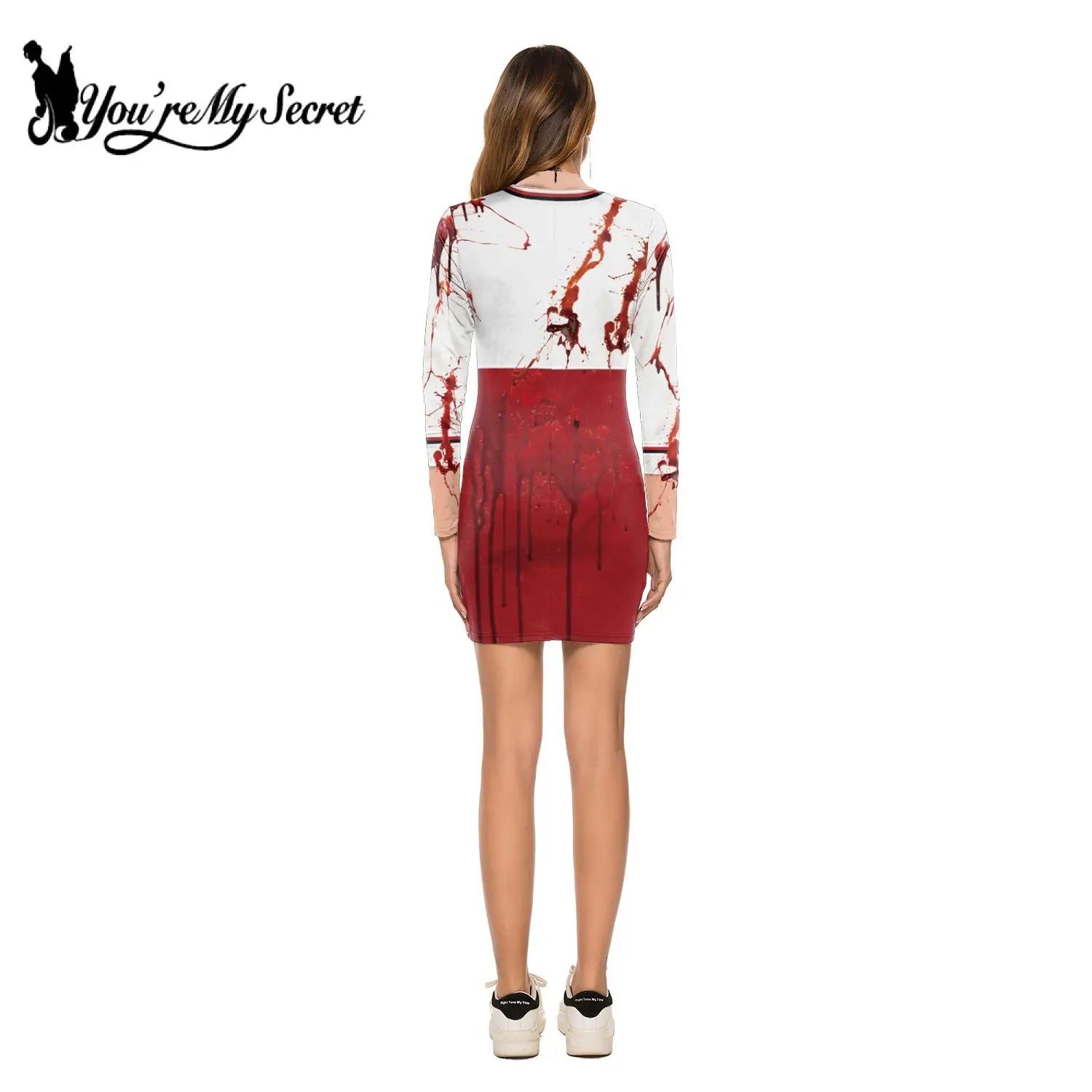 [You're My Secret] Women Cosplay Doctor Uniform Halloween Dress Slim Long Sleeve Scary Sexy Print Female Dress Streetwear Female - Seprincess