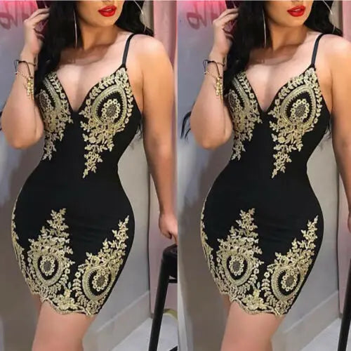 Women's Bandage Bodycon V-neck Sleeveless Embroidery Sexy arrival Dress Evening Party Club Short Mini Dress - Seprincess