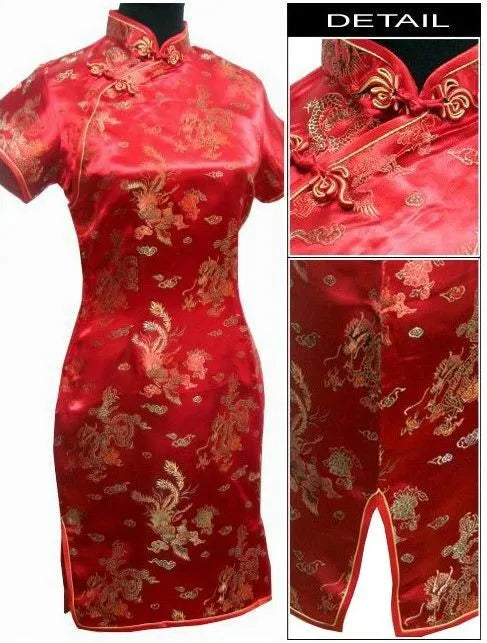 Vintage Chinese style Mini Cheongsam New Arrival Women's Satin Qipao Red Summer Sexy Party Dress Mujer Vestidos S-6XL - Seprincess